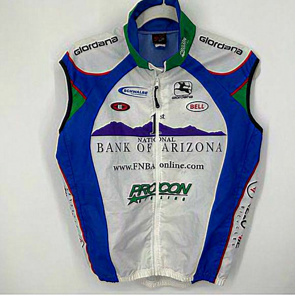 Giordana cycling windbreaker vest - nylon bank of Arizona logos full zip‎ Sz S